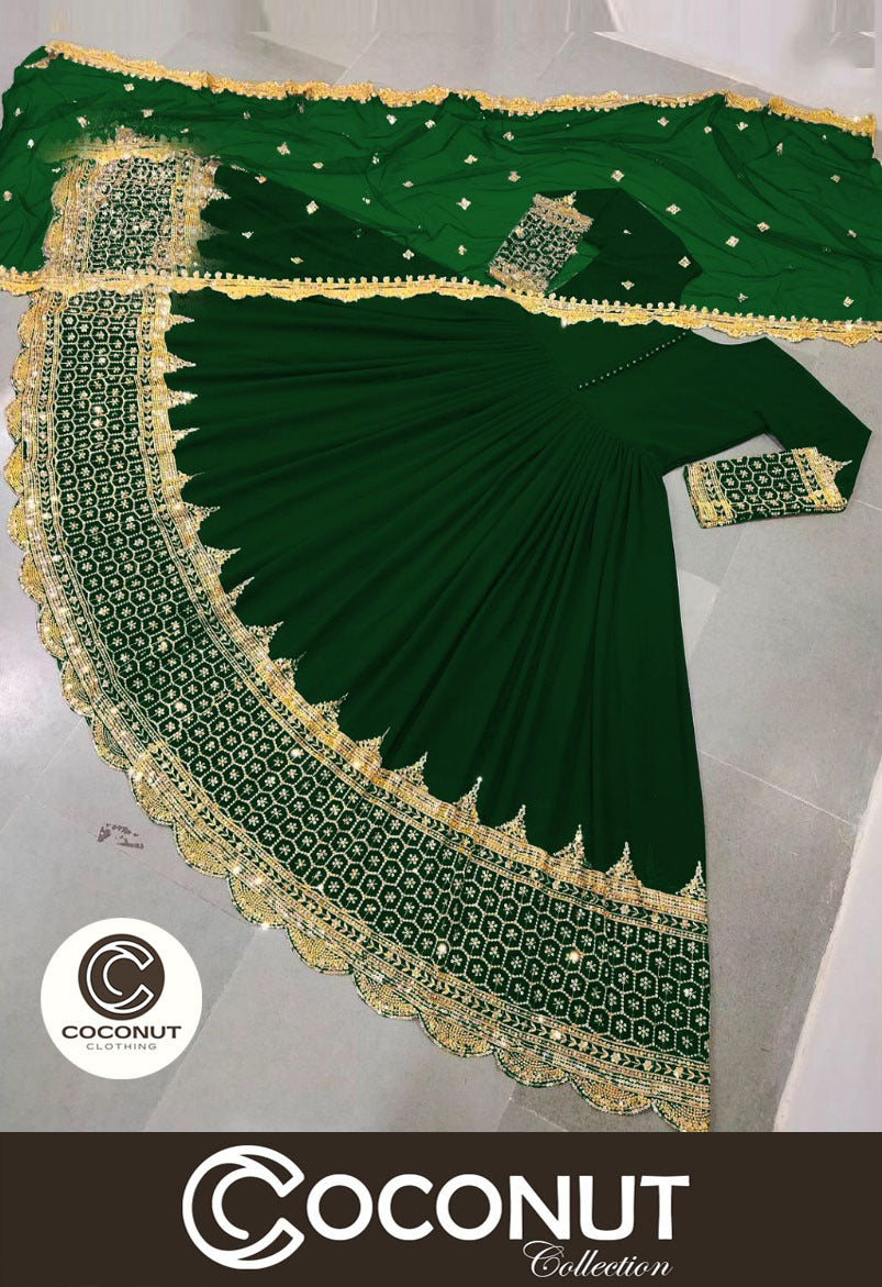 Heavy Sequence Embroidered Daman and Sleeves full long Length Maxi with Sequence Emb Dupatta 3PCs