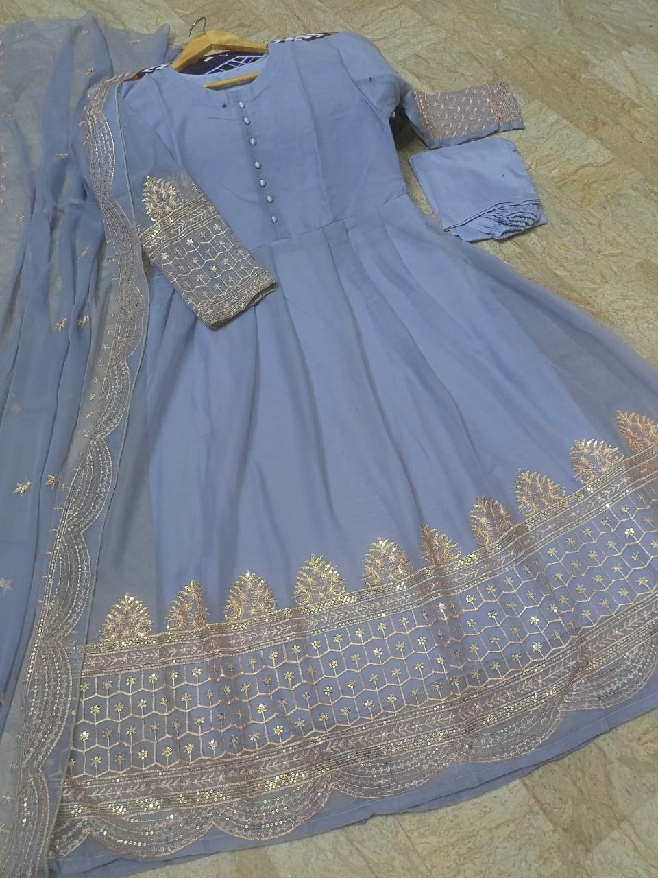 Heavy Sequence Embroidered Daman and Sleeves full long Length Maxi with Sequence Emb Dupatta 3PCs