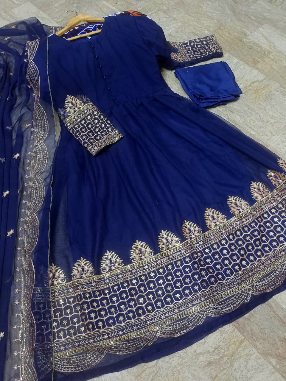 Heavy Sequence Embroidered Daman and Sleeves full long Length Maxi with Sequence Emb Dupatta 3PCs