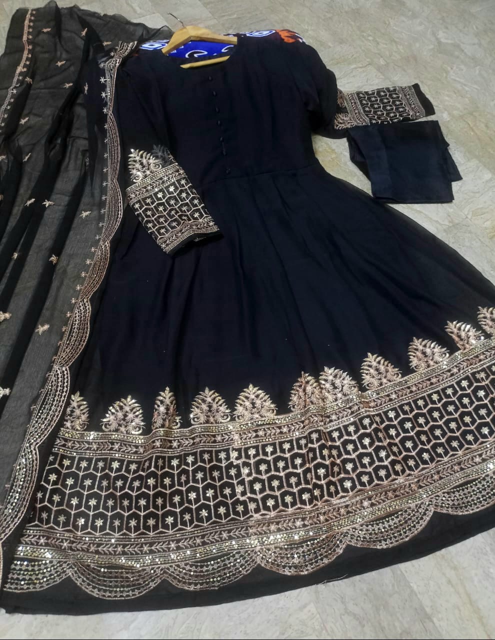 Heavy Sequence Embroidered Daman and Sleeves full long Length Maxi with Sequence Emb Dupatta 3PCs