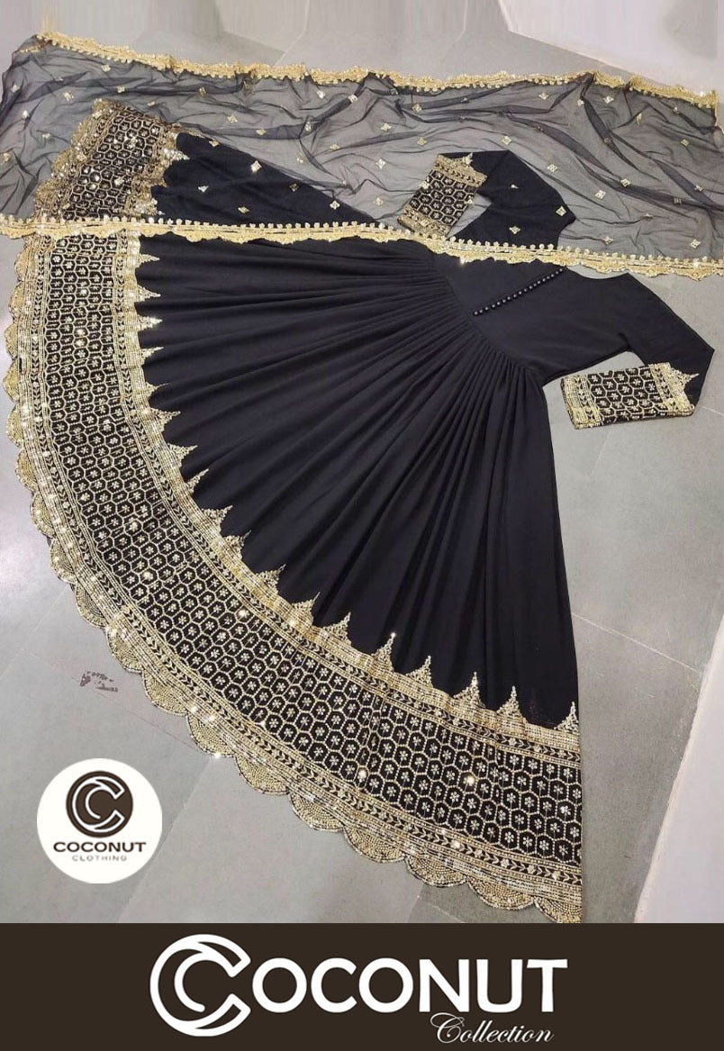 Heavy Sequence Embroidered Daman and Sleeves full long Length Maxi with Sequence Emb Dupatta 3PCs