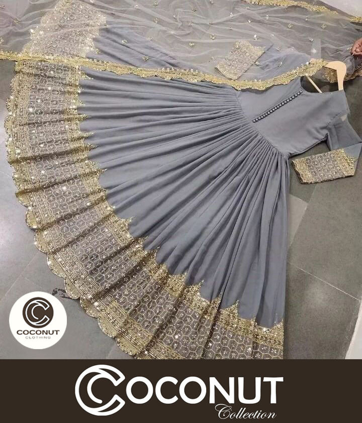 Heavy Sequence Embroidered Daman and Sleeves full long Length Maxi with Sequence Emb Dupatta 3PCs